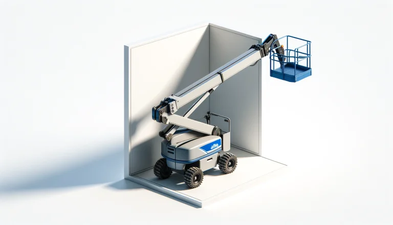 DALL·E 2024-06-07 09.42.41 - A boom lift placed in the right corner against a plain white background, designed to fit into the corner of a web page layout similar to the provided